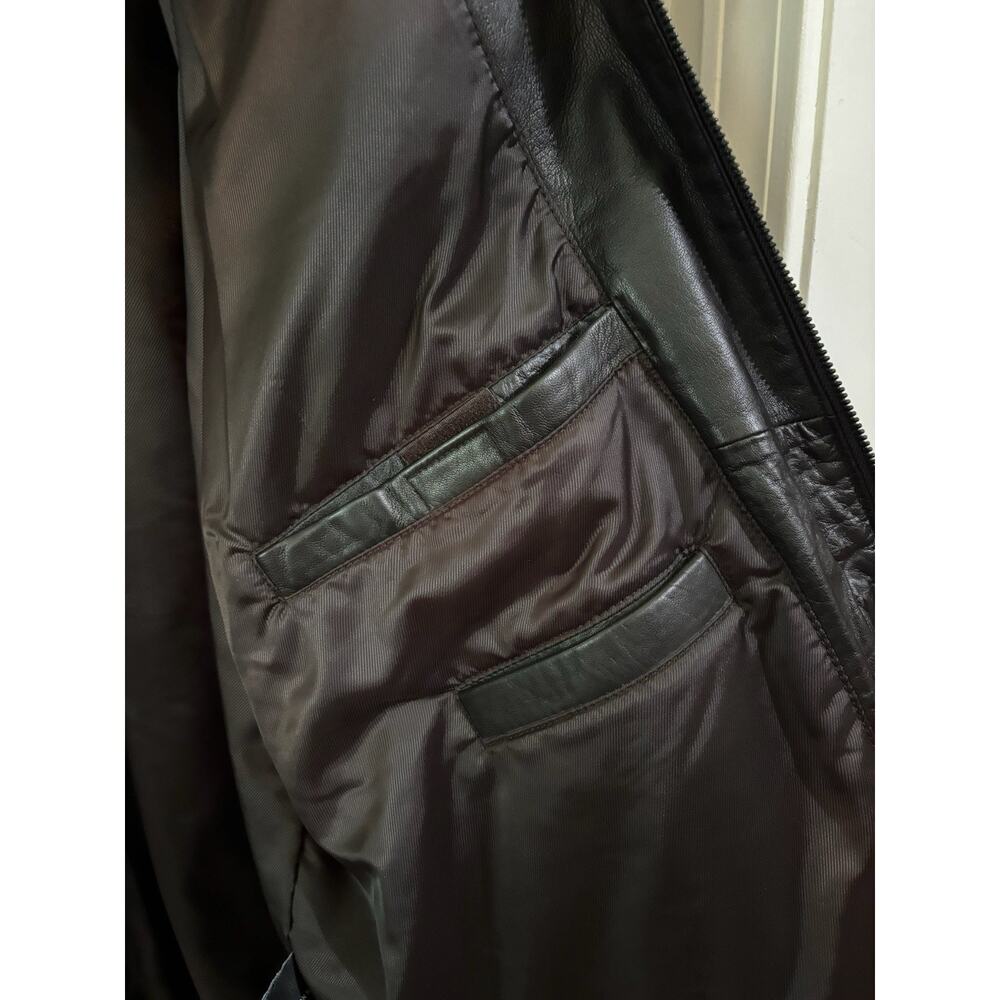 Brandini Lamb Leather Jacket Men Size L Brown Collared Full Zip Bomber Jacket - Picture 7 of 9